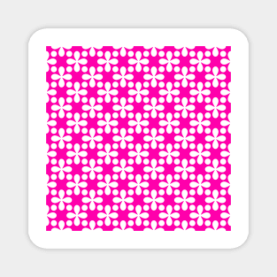 White Clovers and Dots Pattern on Pink Background Magnet