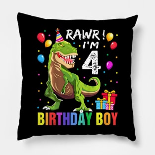 Kids Year Old 4th Birthday Boy T Rex Dinosaur Pillow