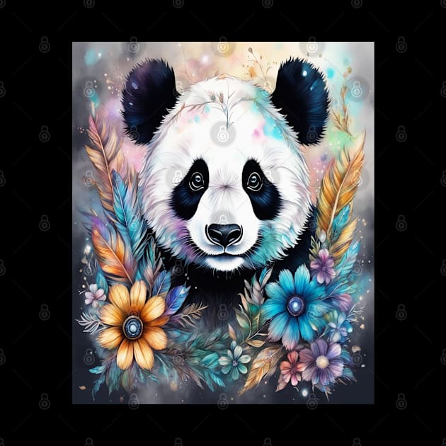 Fantasy, Watercolor, Panda Bear With Flowers and Butterflies by BirdsnStuff