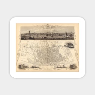 Old Liverpool England Map (1851) Vintage UK City & Street Atlas Magnet