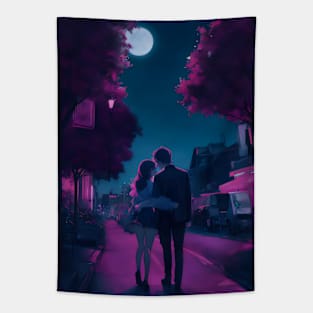 Anime lovers couple valentines night Tapestry