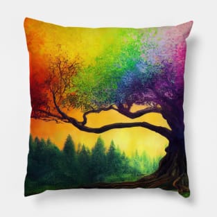 Colorful rainbow big tree Pillow