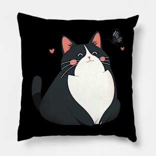 Chunky Kawaii Cat and Butterfly Pillow