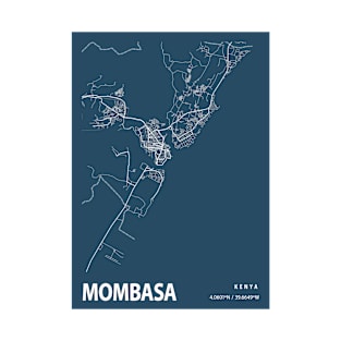 Mombasa Blueprint Street Map, Mombasa Colour Map Prints T-Shirt