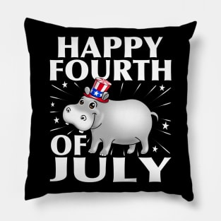 Happy 4th of July USA Patriotic Hippo Pillow