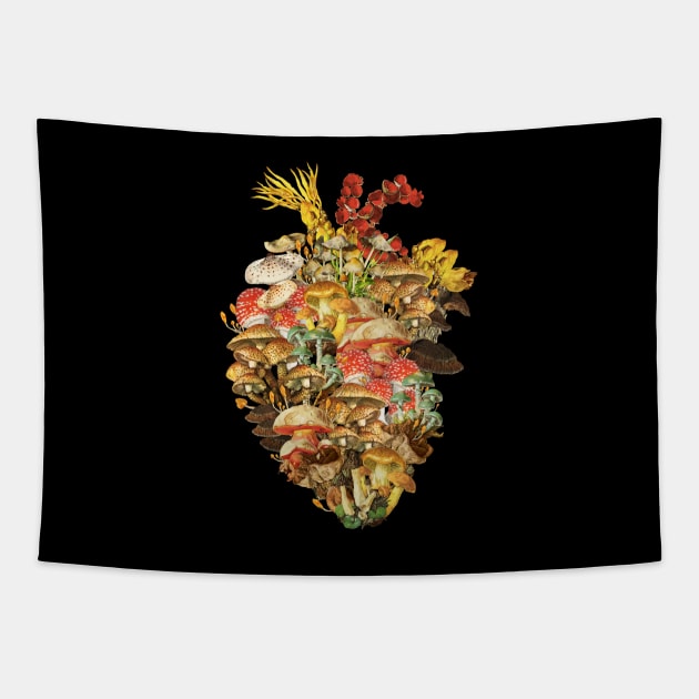 Mushroom Heart Cordyceps Fungi Vintage by Tobe Fonseca Tapestry by Tobe_Fonseca