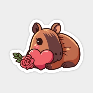 Capybara with heart and rose Magnet