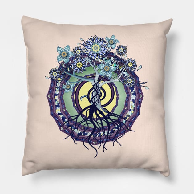 Tree of Knowledge Mandala Pillow by DISmithArt