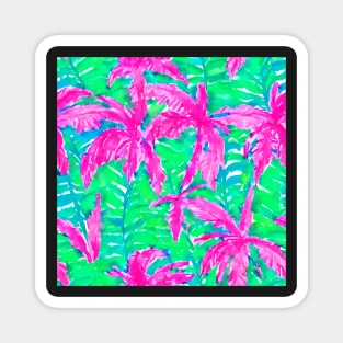 Pink palms tropical forest watercolor seamless pattern Magnet