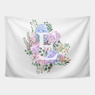 botanical monogram alphabet E hydrangea flowers Tapestry