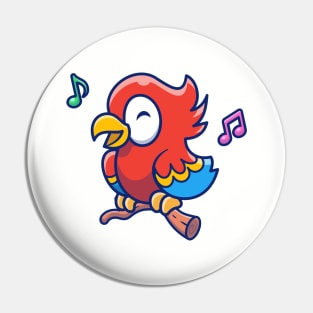 Cute Parrot Bird Singing Cartoon Pin