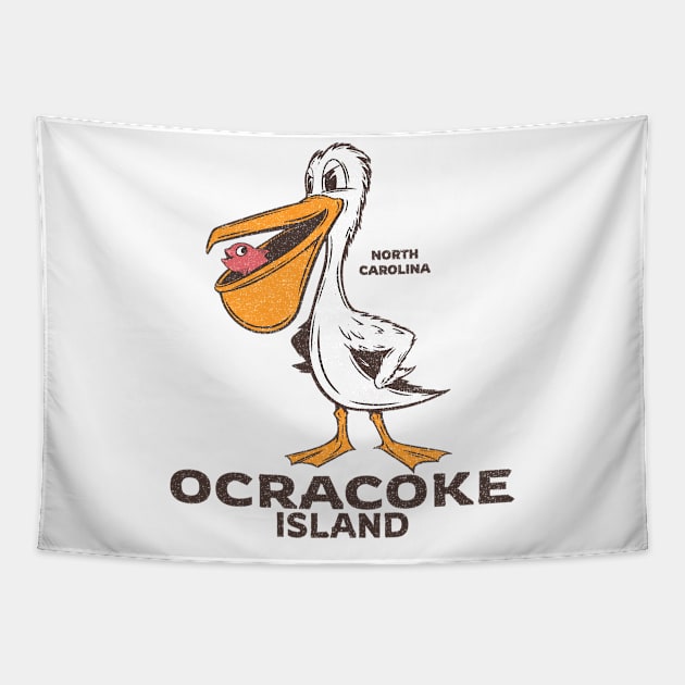 Ocracoke Island, NC Summertime Vacationing Pelican & Fish Tapestry by Contentarama