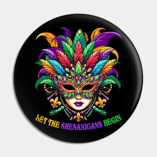 Let The Shenanigans Begin Mardi Gras Jester Mask Beads Women Pin