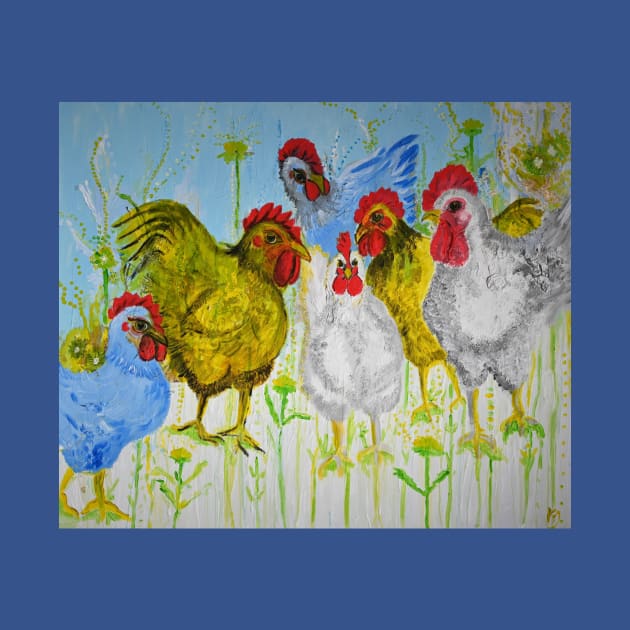 Chickens chatting by Susann Voelske Art