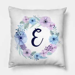 Floral Monogram E Icy Winter Blossoms Pillow