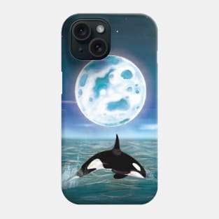 Killer Whale Swimming Under the Full Moonlight Phone Case