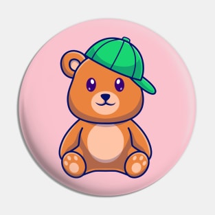 Cute Brown Sitting With Hat Cartoon Pin