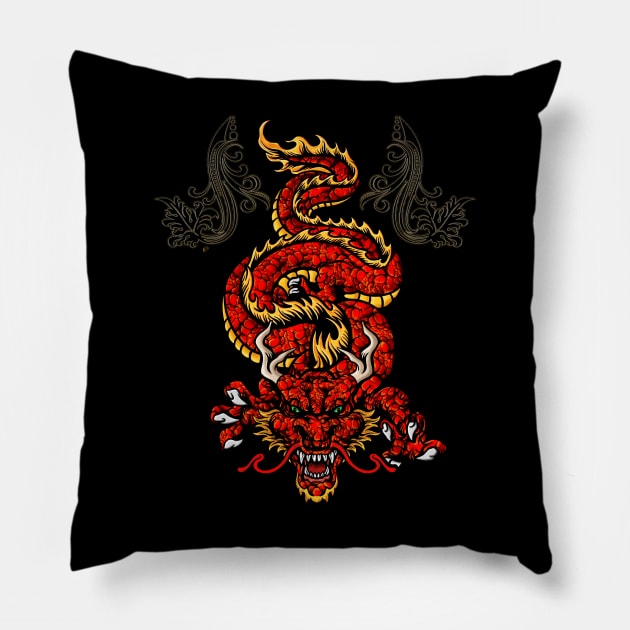 Awesome angry asian dragon Pillow by Nicky2342