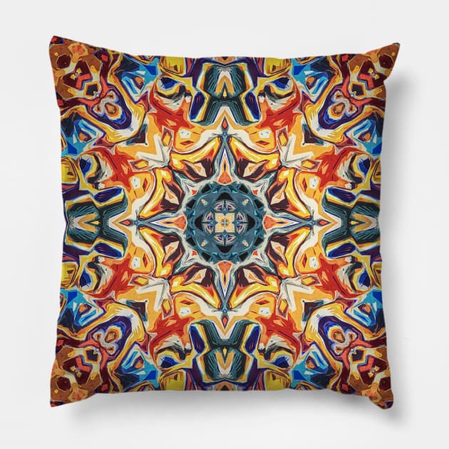 Orange and Blue Mandala Pillow by perkinsdesigns