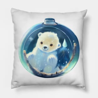 A Cute Baby Polar Bear Playing in a Magic Bottle Pillow