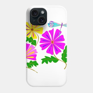 A Floral Design with a Dragonfly Phone Case