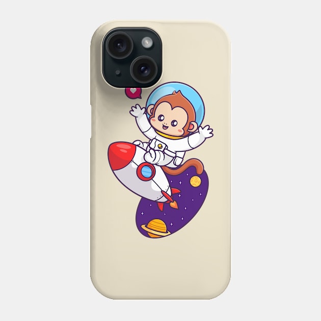 Cute Monkey Astronaut Flying With Rocket In Space Cartoon Phone Case by Catalyst Labs