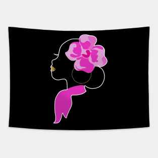 Beautiful Black Afro Woman with Pink Flower Tapestry