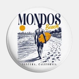 Vintage Surfing Mondos Beach, Ventura, California // Retro Surfer Sketch // Surfer's Paradise Pin