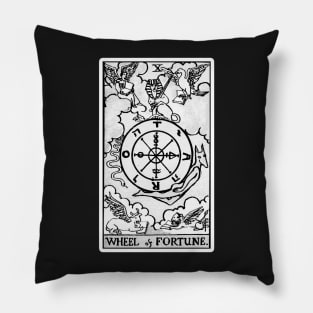 X. Wheel of Fortune Tarot Card | Black and white Pillow