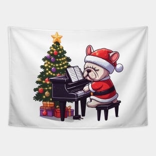 French Bulldog Playing Piano Christmas Tapestry