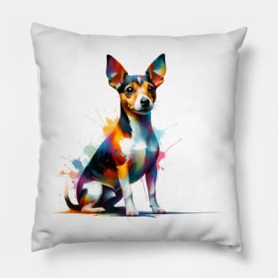 Rat Terrier in Vivid Abstract Splashed Paint Pillow