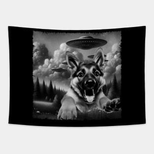 German Shepherd UFO Trendy Tee for Fans of Noble German Dogs Tapestry