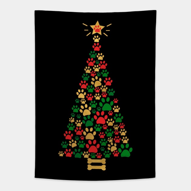 Dog Lovers Cute and Funny Dog Paws Prints Christmas Tree Tapestry by Dibble Dabble Designs