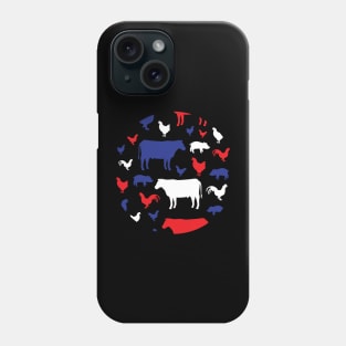 Country farm animal silhouette circle design in red, white and blue colors Phone Case