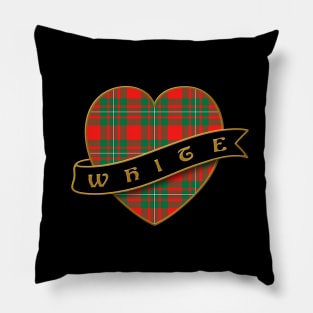 The WHITE Family Tartan Heart & Ribbon Retro-Style Insignia Design Pillow