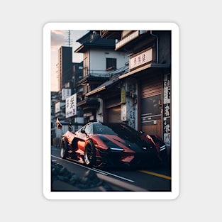 Dark Sports Car in Japanese City Magnet