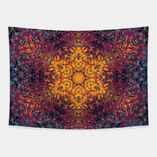 Digital Mandala Yellow Blue and Purple Tapestry