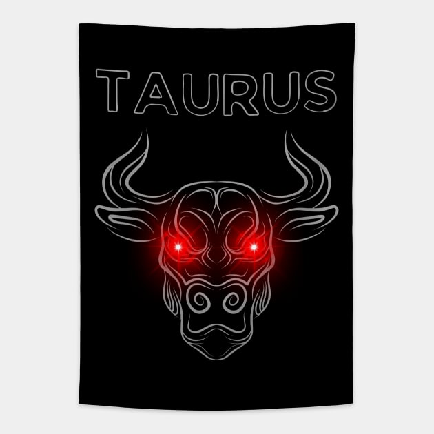 Taurus | Evil Red Eyed Bull Tapestry by MysticZodiac