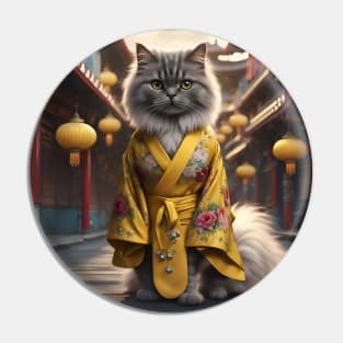 Persian Cat in Yellow Kimono Pin