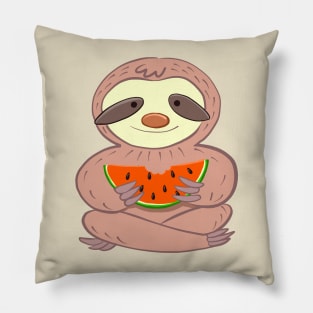 Sloth sitting and eating watermelo Pillow