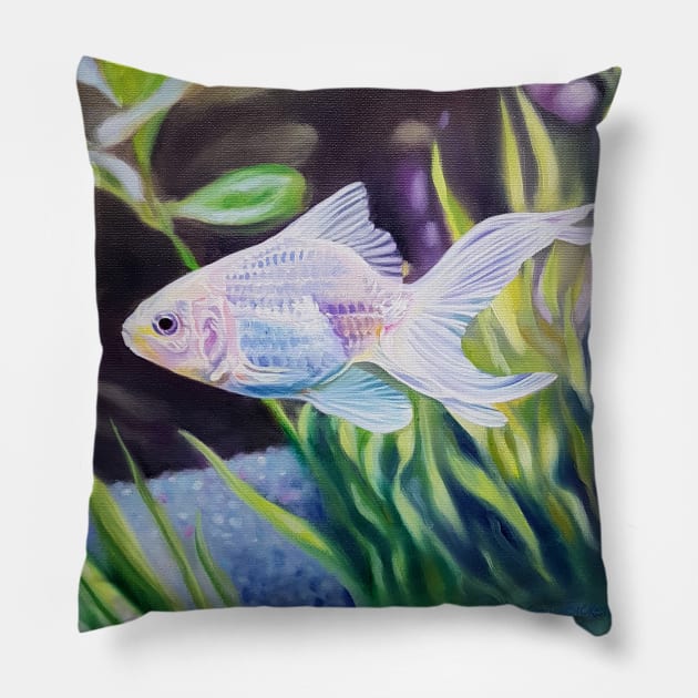 White Goldfish #2 - fish painting Pillow by EmilyBickell