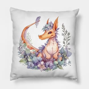 Cute Spring Flower Dragon Watercolor Pillow