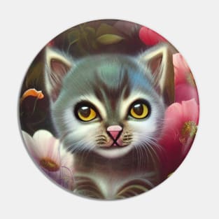 Kitty dreamy adorable Portrait in Magic Floral Garden Pin