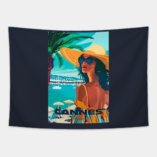 Cannes, France, Vintage Travel Poster Tapestry