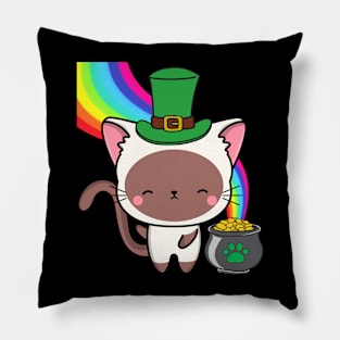 Funny white cat celebrates st patricks day Pillow