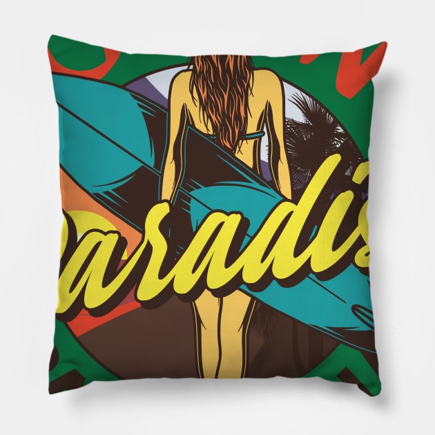 Surfing Paradise California Pillow by CyberpunkTees