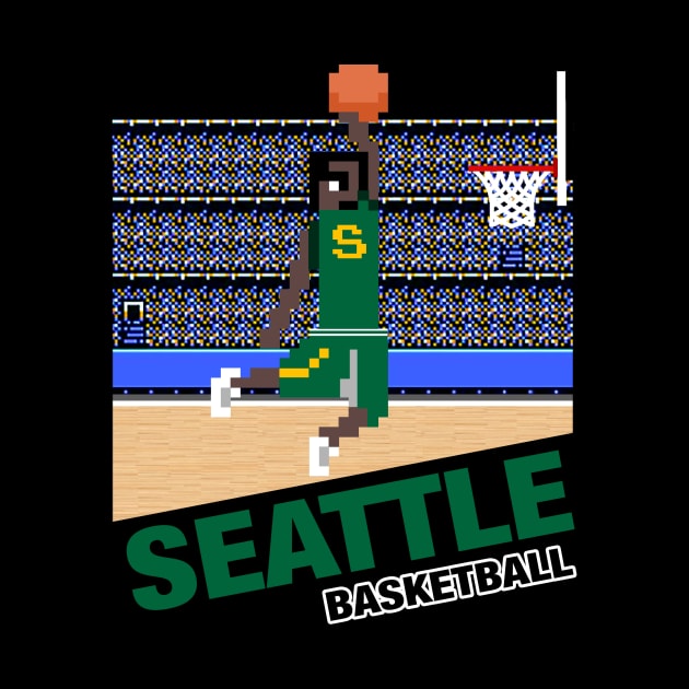 Seattle Basketball 8 bit pixel art cartridge design by MulletHappens