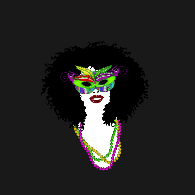 Mardi Gras Mask and Beads | Afro Hair Woman | Cherie's Art(c)2022 by CheriesArt