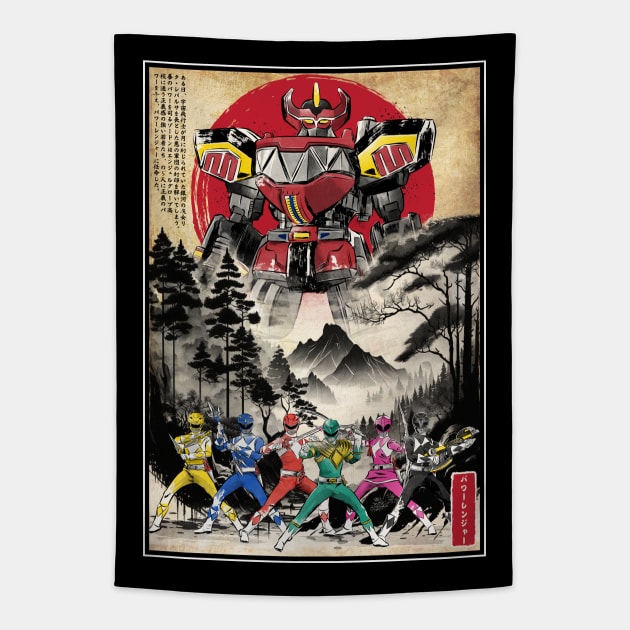 Rangers in Japan woodblock Tapestry by DrMonekers