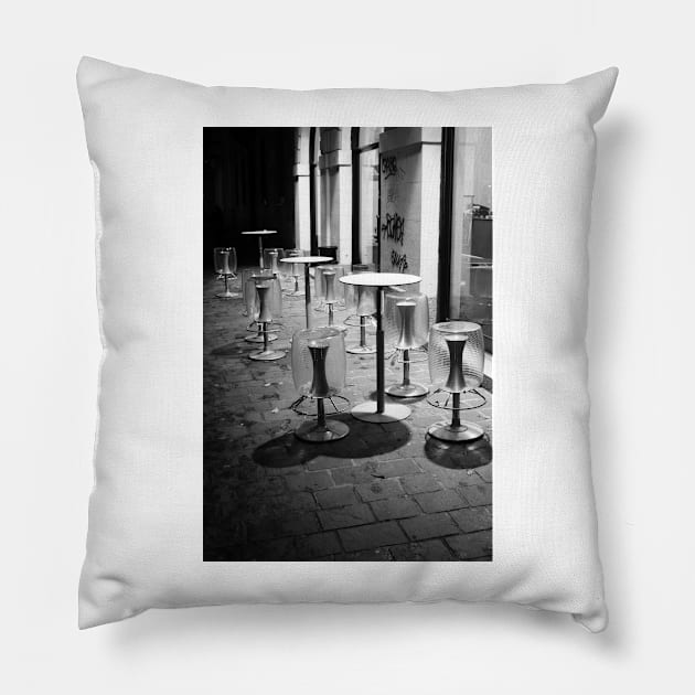 Pavia. Cafe at Night. Black and White. 2010 Pillow by IgorPozdnyakov